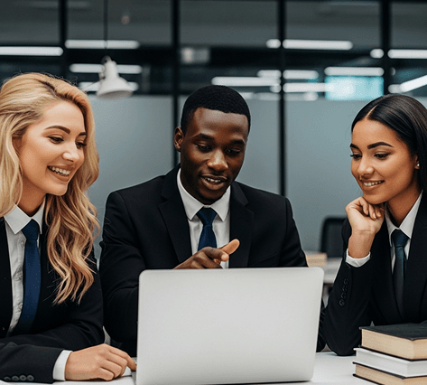 Legal professionals collaborating with technology